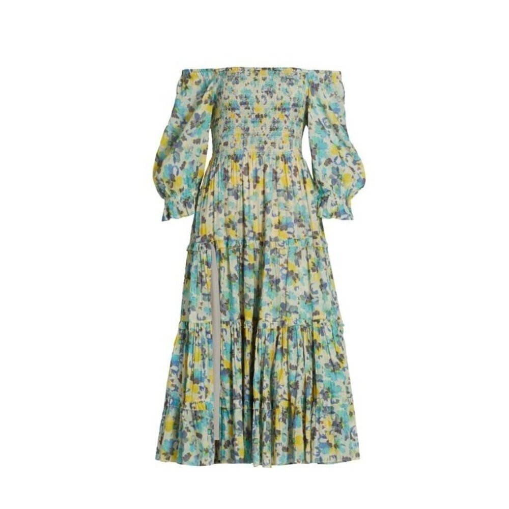 NWT LoveShackFancy Capri in Acai Berry Smocked On/Off Shoulder Midi Dress L $425 - Picture 2 of 8